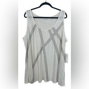 NWT Eileen Fisher Linen Jersey Tank Top w/Beads Off White Boho Size 2X